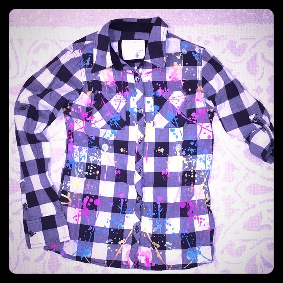 JUSTICE “Paint” Spattered Black/White Top-Size 10 - Picture 1 of 5